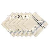 DII Franse Streep Tafelblad Collectie Boerderij Stijl Eettafel Linnen Servet Set, 20x20, Taupe/Blauw, 6 Stuk