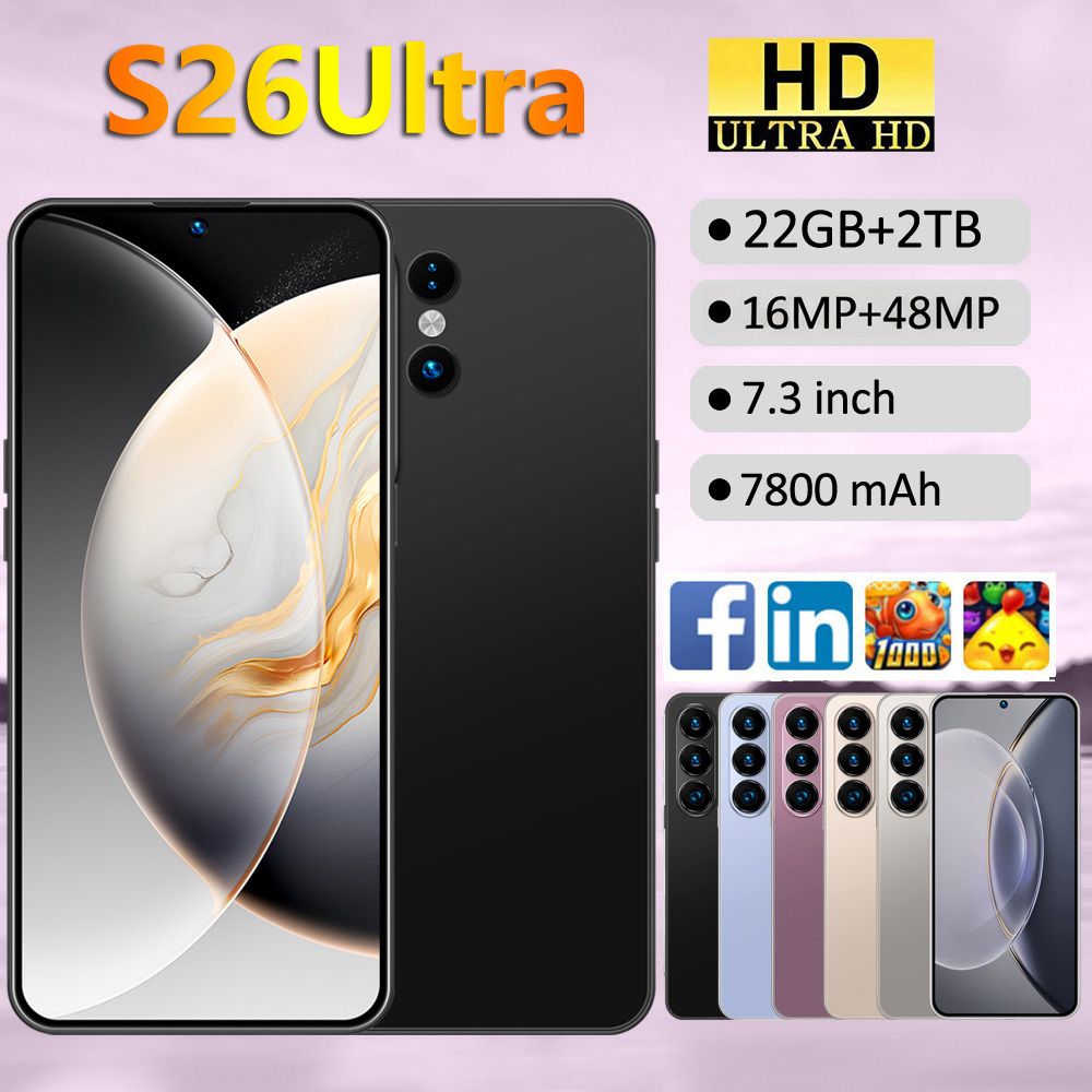 INSIS FEMME HOT S26 Ultra Originele Android Smartphone 7800mAh 22GB+2TB Mobiele Telefoons 4G 5G Dual SIM Wereldwijde Versie 7.3 HD Mobiele Telefoons