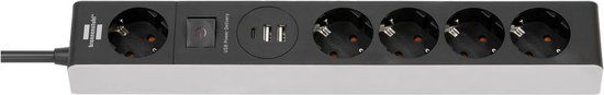 Brennenstuhl Stekkerdoos met USB C Power Delivery 5-voudig - Grijs/Zwart