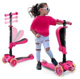 Trottinette pour enfant à 3 roues, avec roues LED, pliable, réglable en hauteur, de couleur rose