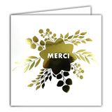 22247 Vierkante kaart, bedankt, bloemenboeket, bladeren, goud, glanzend, met witte envelop, 15 x 15 cm, creatie-editie, bedrukt, gemaakt in Frankrijk