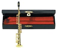 GEWA miniatuurinstrument - sopraansaxofoon van messing – goudkleurig gepolijst – lengte ca. 15 cm – decoratie-instrument in etui – cadeau-idee