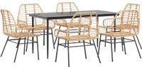 vidaXL 7-delige tuinset van polyrotan met glazen tafel - Bruin