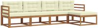 vidaXL - Bank loungeset - 5 zitplekken - Natuurlijk en crème - Acacia hout