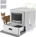 oCreon Gesloten kattenbak - kattentoilet met deksel en lade van roestvrij staal - met schep en mat - XL