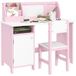 Table et chaise enfant 5+ ans en bois blanc et rose avec pupitre