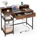 Costway Bureau Avec Rangement, Table Avec Station De Charge, Étagère Supérieure, Grand Tiroir & Étagère À 2 Niveaux, Bureau À Domicile Cadre En Métal, Poste De Travail Pour Chambre (marron rustique)