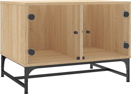 vidaXL Salontafel met glazen deuren 68,5x50x50 cm sonoma eikenkleurig