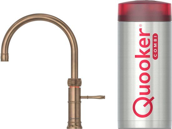 Quooker Classic Fusion Round messing patina kokend water kraan met COMBI boiler