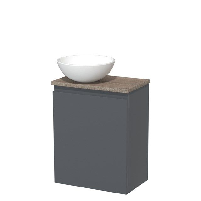 Maxaro Toiletmeubel met Waskom Keramiek Modulo Donkergrijs Greeploos 41 cm Eiken Blad