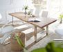 DELIFE Table à manger Edge acacia naturel 260x100 XL acier inoxydable étroit Live-Edge