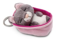 Sleutelhanger Sleeping Pets Sleutelhanger Kat grijs 8cm mand roze