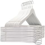 edihome, houten kleerhanger, 20 set, hanger van massief hout, antislip broekstang, inkepingen in het schoudergedeelte, 360° draaibare haak, voor pakken, overhemden (Wit, 20 eenheden)