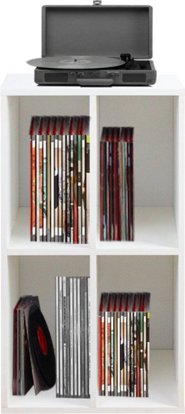 vdd Vinyl LP Platenkast - Wit - 4 Vakken - 74.5 cm Hoog