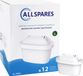AllSpares Filterpatronen voor Waterkannen (x12) geschikt voor BRITA MAXTRA+, MAXTRA PRO en Bosch Tassimo