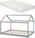 en.casa Lit enfant Cerro lit maison avec matelas 120x200 cm gris