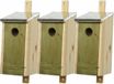 Decoris Set van 3 houten vogelhuisjes met lichtgroene voorzijde en metalen dakje 26 cm