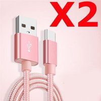 Little Boutik X2 Kabel Metaalversterkt Nylon oplader USB/Type C 1,5m Gevlochten Kleur Roze