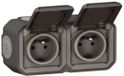 Stopcontact, Legrand Dubbel stopcontact, voorbekabeld, 2 x 2P + T, 16 A, 250 V~ waterdicht, plexo, antraciet, IP55 IK08