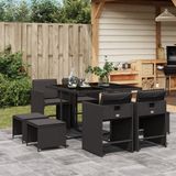 Prolenta Maison Exclusive Tuinset voor in de tuin, 9-delig, met kussens, zwart, van polyrotan