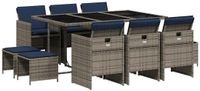 vidaXL 11-delige tuinset met kussens, grijs, polyrotan
