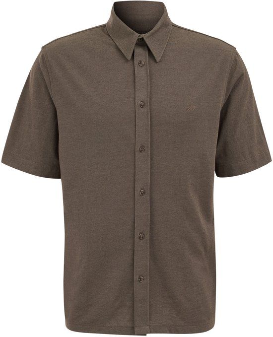 WE Fashion Heren slim fit overhemd van piquéjersey - Bruin - Katoen - Maat: XS