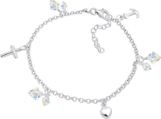 Elli Dames Armband - Kruis Hart Anker met Kristallen - 925 Sterling Zilver