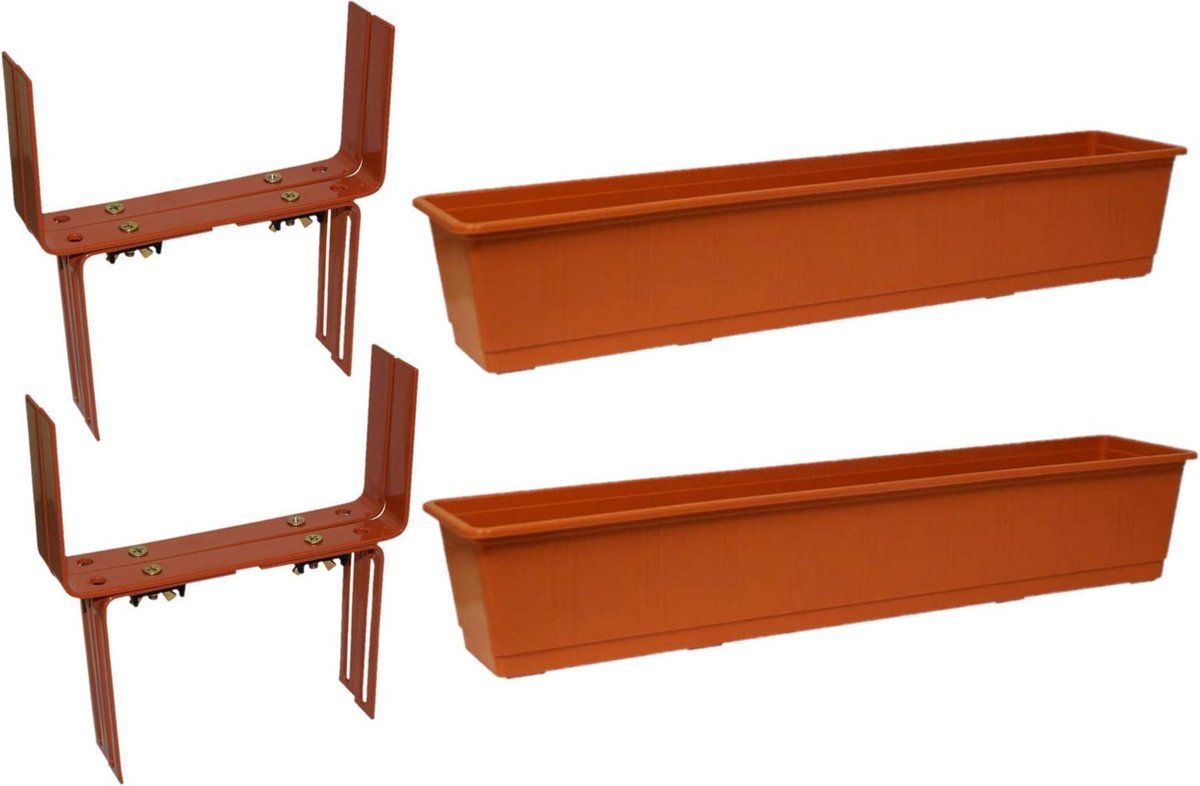 Geli Set van 3 plantenbakken terracotta rechthoekig 80 cm met beugels