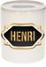 Bellatio Decorations Shoppartners Bv Spaarpot met voornaam Henri - wit - met goud/zwart embleem - 8 x 9 cm - keramiek - met afsluitdop - cadeau verjaardag