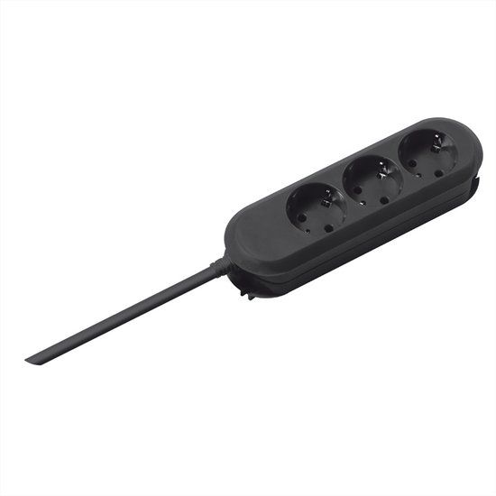 Bachmann SMART stekkerdoos 3x geaard contact, zwart, 1,5 m