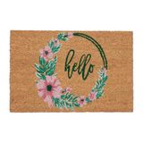 Relaxdays Kokosmat met opschrift "Hello" - 60 x 40 cm - Bloemenkrans - Binnen en buiten - Antislip kokosmat - Veelkleurig