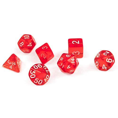 shibby - 7 polyvalente kubussen voor rol- en tafelspellen in transparant / Rood met zakje