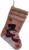 Decoris Kerstsok met Sneeuwpop - Bruin - Jute - H45 cm