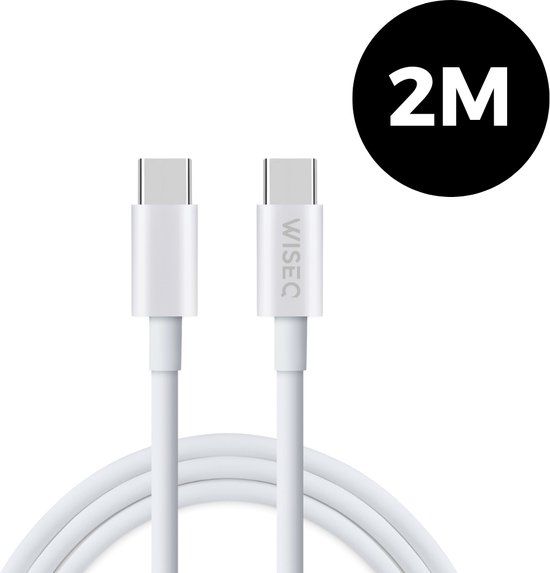 WISEQ USB-C naar USB-C Oplaadkabel - 2 Meter - 100W - Wit - WiseQ