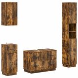 vidaXL - 4-delige - Badkamerkast - Set - HOORN - Gerookt - eiken - Bewerkt - hout