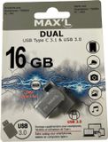 MAX'L 16GB USB-C 3.1 & USB 3.0 Zilver