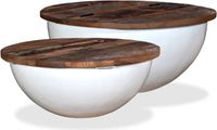 vidaXL - 2-delige Salontafelset - Komvormig - Massief Gerecycled Hout - Wit