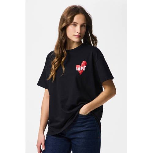 PIECES T-shirt met backprint met hartjes zwart