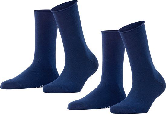 FALKE Happy 2-Pack eenkleurig katoen multipack sokken dames blauw - maat 39-42