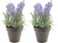 Bellatio Plante artificielle - 2x pièces - lavande - violet - 17 cm - en pot - lavandula