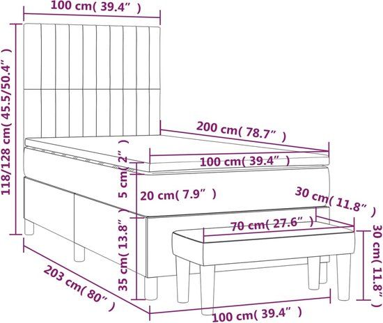 vidaXL Boxspring met matras stof donkerbruin 100x200 cm