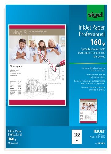 Sigel IP383 Inkjet papier Professional, A3, 100 vellen, speciaal gecoat mat, wit, 160 g