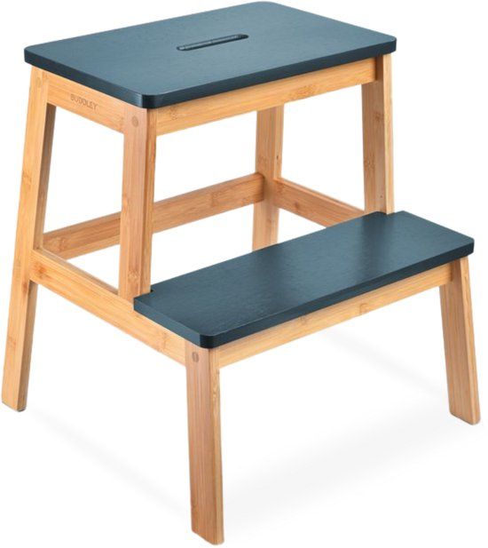 BUDDLEY Opstapje - Keukentrapje 2 treden - Blue Step - Bamboe