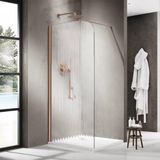 FortiFura Galeria Inloopdouche - 100x200cm - Afgeronde Glaswand - Links - Ribbel Glas - Wandarm - Geborsteld Koper