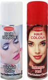 Set van 2x kleurende haarverf/haarspray van 125 ml - Rood en Wit - Carnaval en supporters verkleed spullen