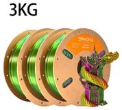 PLA filament soyeux tricolore pour imprimantes 3D - Filament PLA 1,75 mm - Tricolore : or, vert, violet - Paquet de 3 kg - Convient aux imprimantes 3D FDM