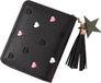 Bol Portefeuille noire à motifs de cœur et pompons - Pochette à monnaie en cuir pour enfants, filles, adolescentes et femmes