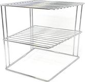 joeji's Kitchen Bordenrek zonder wiebelen voor opslag in keukenkasten | Hoek Bordenrek Kastplank Organisator 25x25x19cm, Zilver