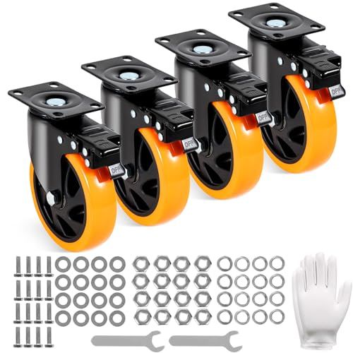 VEVOR Meubelwielen, set van 4 zwenkwielen, pvc, diameter 127 mm, 816 kg draagvermogen, transportwielen met A/B-remmen, kastwielen, 360° draaibaar, zware wielen voor huizen, kantoren, studio's