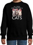 Bellatio Decorations Kitten Kersttrui sweater - All I want for Christmas is cats - Zwart - Kinderen - 134/146